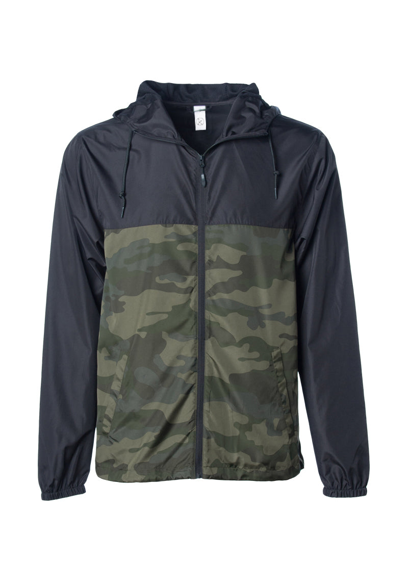 Mens Super Lightweight Hooded Full Zip Up Windbreaker Jacket Top Black Bottom Army Camo