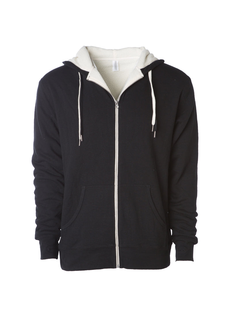 Unisex Heavyweight Black Sherpa Lined Zip Hoodie