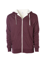 Load image into Gallery viewer, Unisex Heavyweight Burgundy Sherpa Lined Zip Hoodie
