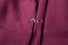 Load image into Gallery viewer, Mens Heavyweight Cross-Grain Pullover Hoodie Close Up Of Burgundy Drawcord Eyelets
