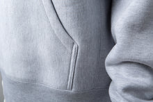 Load image into Gallery viewer, Mens Heavyweight Cross-Grain Pullover Hoodie Close Up Of Grey And Pocket Stitch

