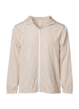 Load image into Gallery viewer, Unisex Super Lightweight Khaki Windbreaker Hooded Jacket With Full White Zipper 
