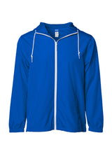 Load image into Gallery viewer, Unisex Super Lightweight Royal Windbreaker Hooded Jacket With Full White Zipper 
