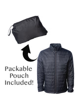 Load image into Gallery viewer, Men&#39;s Lightweight Full Zip Black Quilted Puffer Jacket With Packable Pouch Included
