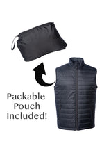 Load image into Gallery viewer, Mens Lightweight Full Zip Up Black Puffer Vest With A Packable Pouch Included
