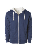 Load image into Gallery viewer, Unisex Heavyweight Navy Heather Sherpa Lined Zip Hoodie
