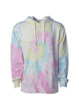 Load image into Gallery viewer, Unisex Sunset Swirl With Yellow Pink and Baby Blue Tie Dye Hoodie Midweight Pullover
