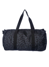 Load image into Gallery viewer, Black cheetah print duffel bag with handles and zipper
