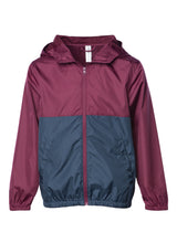 Load image into Gallery viewer, Kids Lightweight Maroon Top And Sleeves With Navy Blue Bottom Windbreaker Full Zip Jacket
