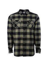 Load image into Gallery viewer, Mens olive heather and black plaid flannel shirt
