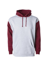 Load image into Gallery viewer, Mens Heavyweight Grey Heather Body With Currant Sleeves Pullover Hooded Sweatshirt
