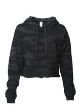 Load image into Gallery viewer, Womens Cropped Black Camo Hooded Sweatshirt
