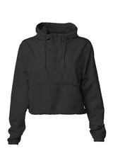 Load image into Gallery viewer, Womens Super Lightweight Cropped Black Windbreaker Three Quarter Zip Up Jacket With A Hood
