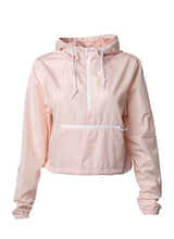 Load image into Gallery viewer, Womens Super Lightweight Cropped Blush Windbreaker Three Quarter Zip Up Jacket With A Hood
