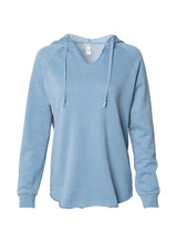 Load image into Gallery viewer, Women&#39;s Color Washed Ultra Soft V-Neck Misty Blue Pullover Vintage Hoodie
