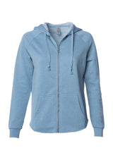 Load image into Gallery viewer, Women&#39;s Vintage Misty Blue Color Washed Zip Hoodie
